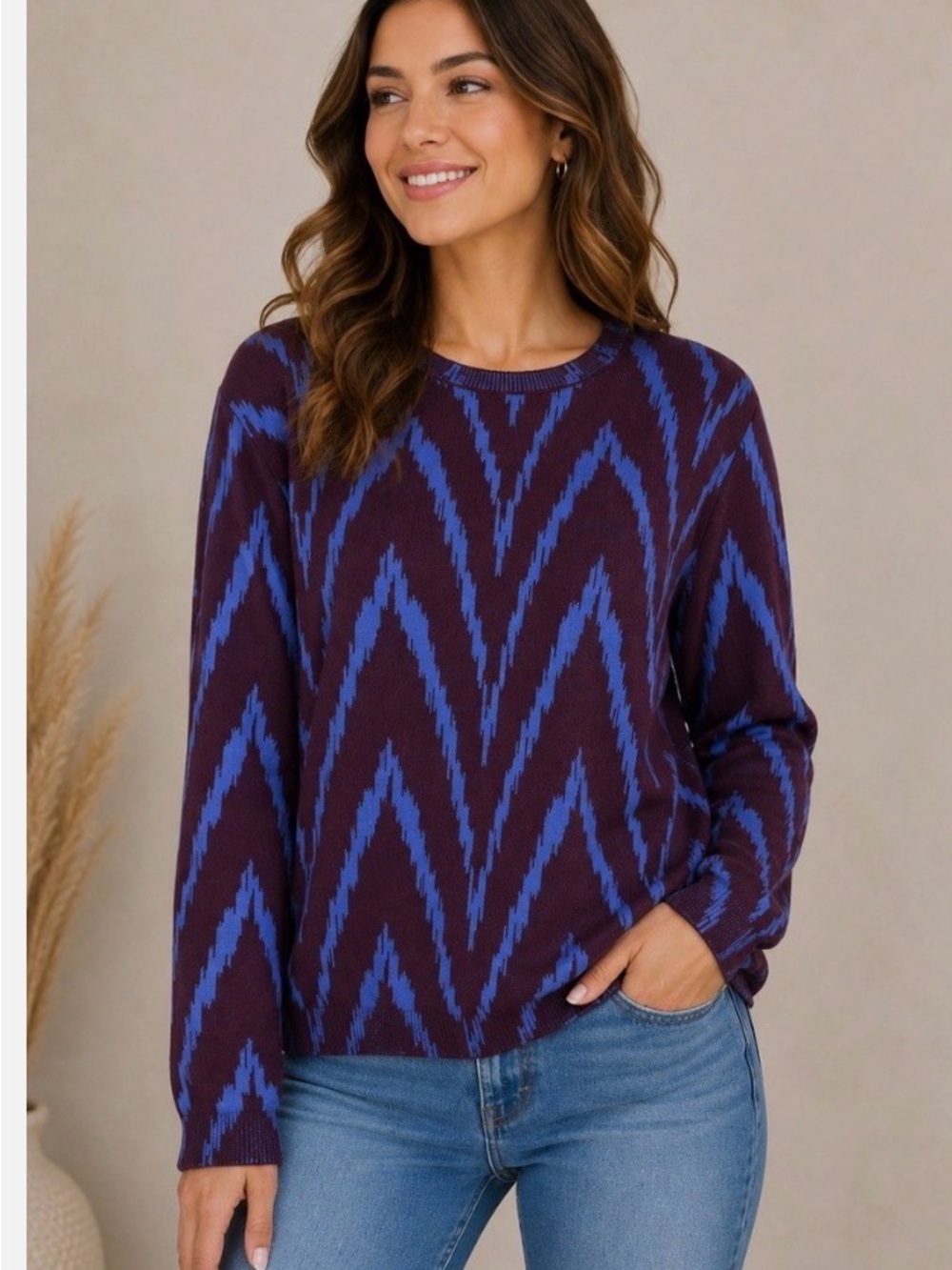 Ann Taylor Purple and Blue Chevron Crewneck Sweater